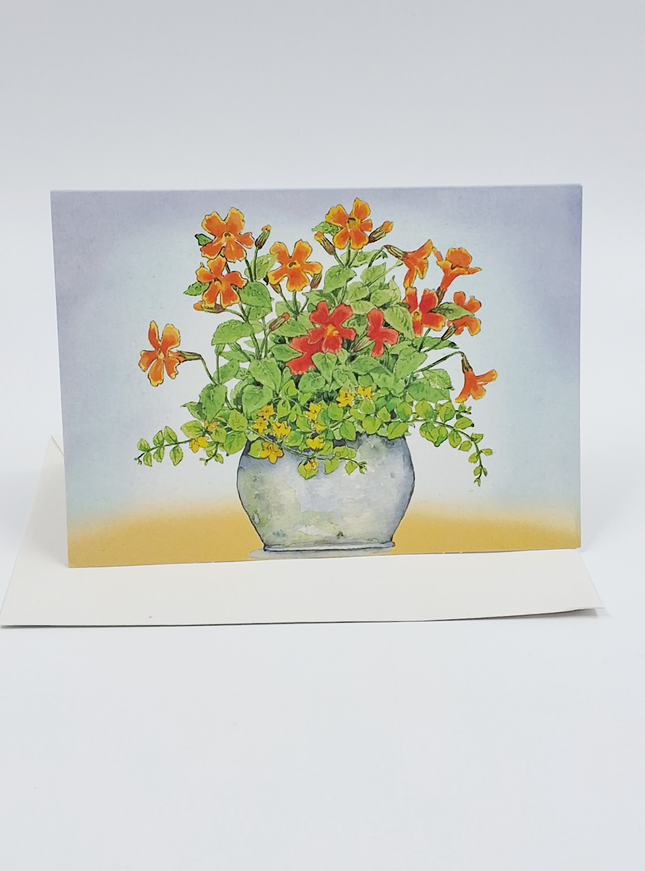Wenskaart oranje/gele bloemen in pot (F11488)