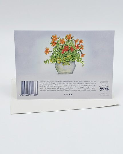 Greeting card orange/yellow flowers in pot (F11488)