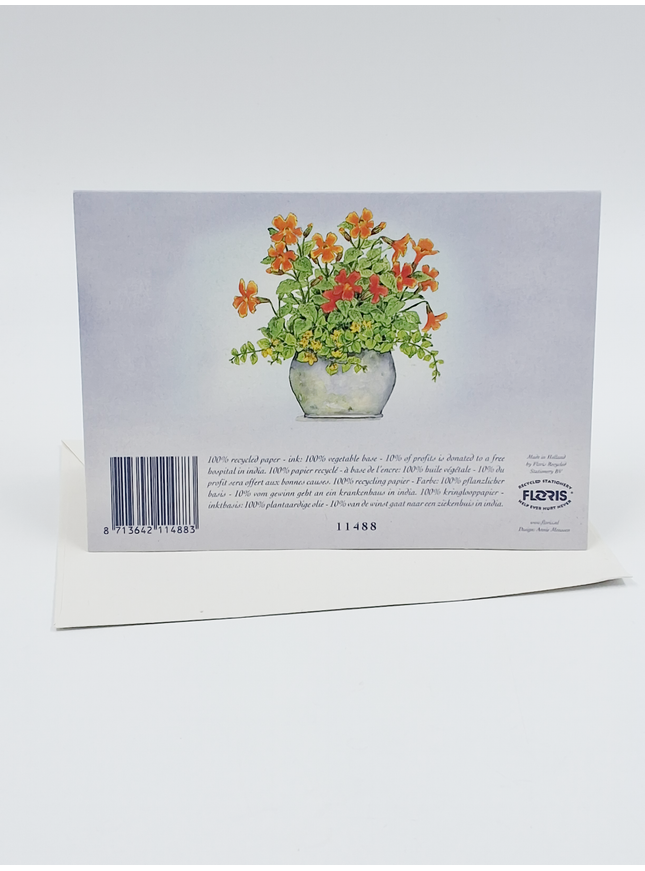 Wenskaart oranje/gele bloemen in pot (F11488)