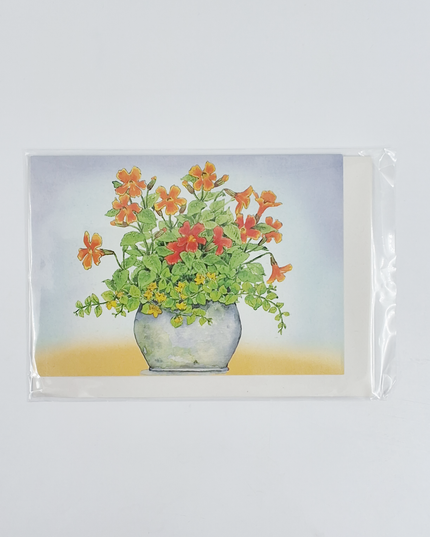 Greeting card orange/yellow flowers in pot (F11488)