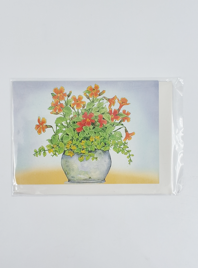 Wenskaart oranje/gele bloemen in pot (F11488)