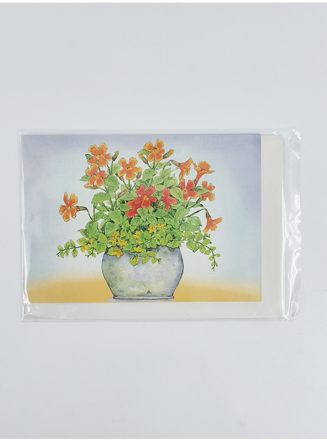 Wenskaart oranje/gele bloemen in pot (F11488)
