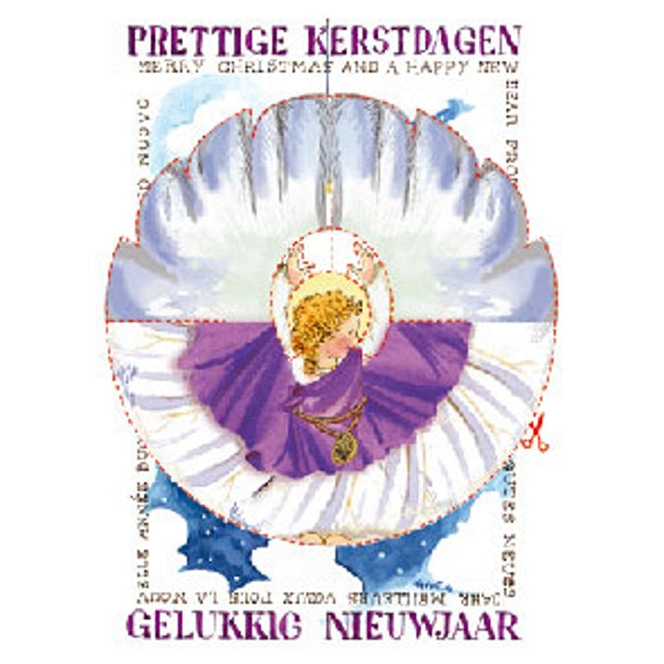 Wenskaart knipkaart engel paars "prettige kerst" (F11980)