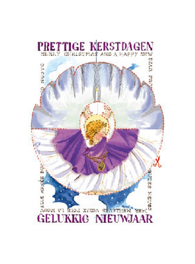 Wenskaart knipkaart engel paars "prettige kerst" (F11980)