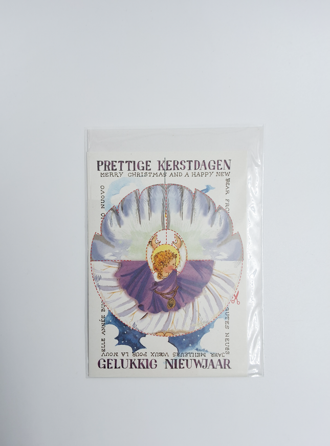 Wenskaart knipkaart engel paars "prettige kerst" (F11980)
