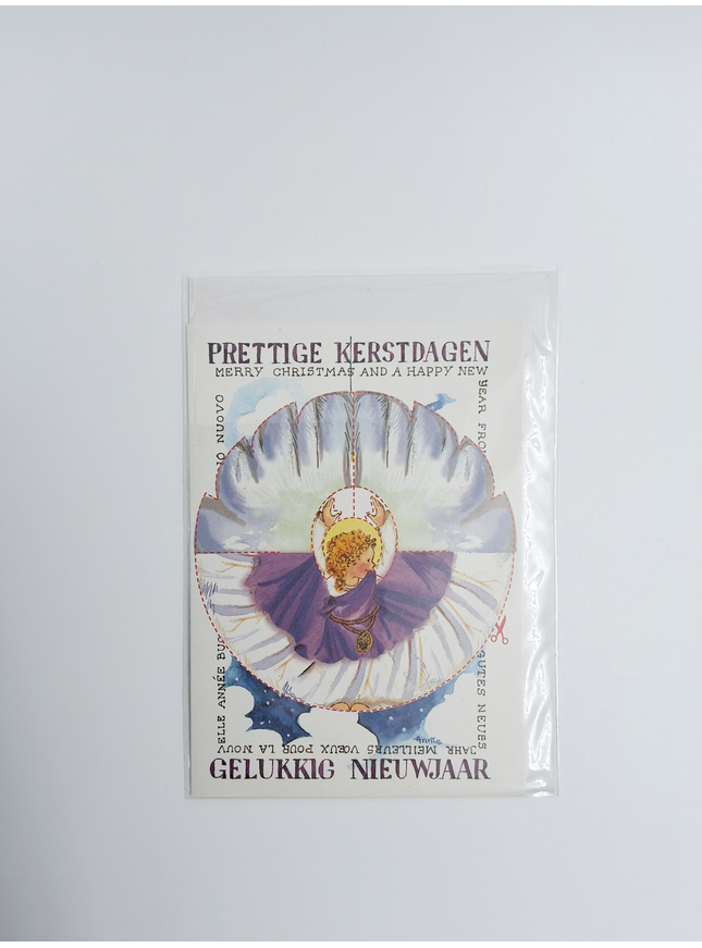 Wenskaart knipkaart engel paars "prettige kerst" (F11980)
