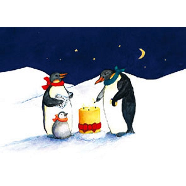 Wenskaart pinguïns kaars (F11990)