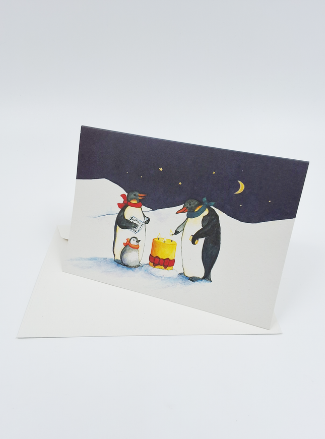 Wenskaart pinguïns kaars (F11990)