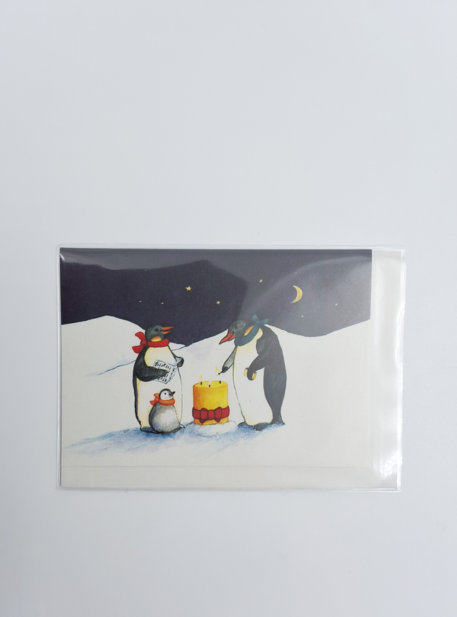 Wenskaart pinguïns kaars (F11990)