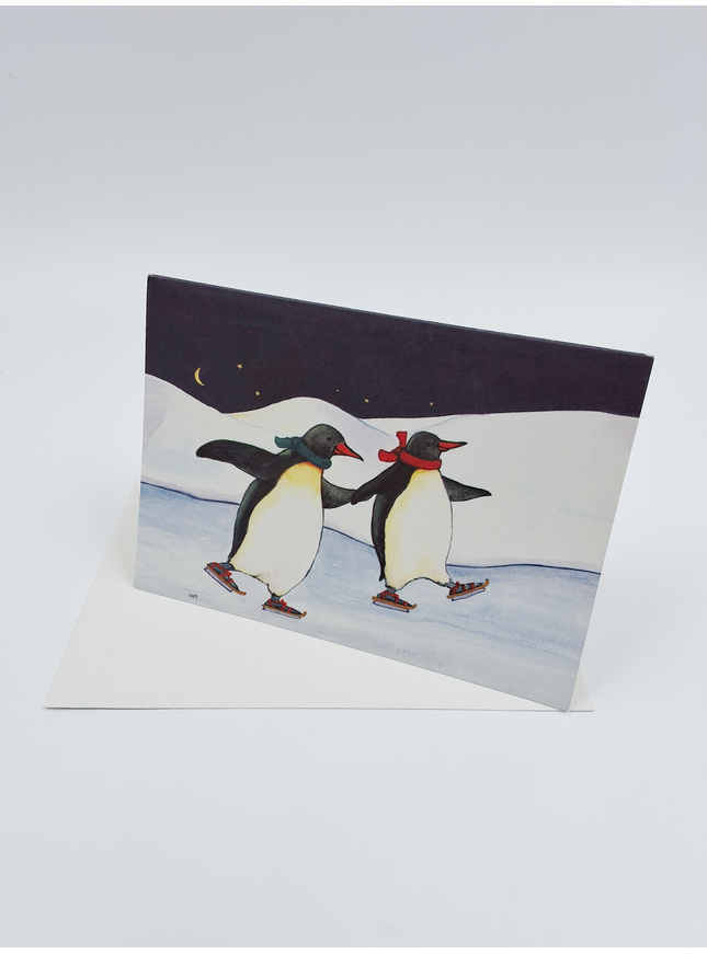 carte de vœux pingouins patineurs