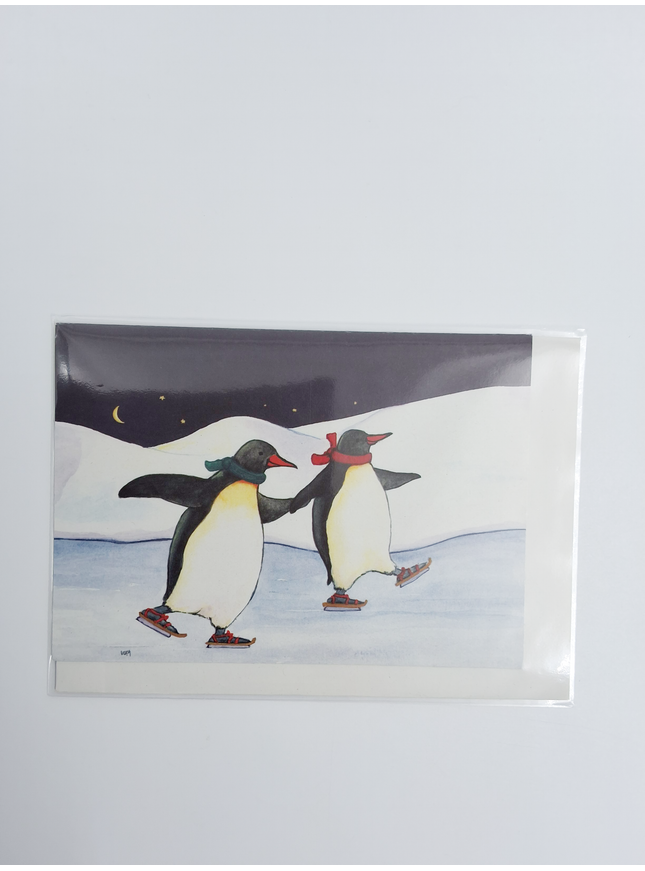 carte de vœux pingouins patineurs