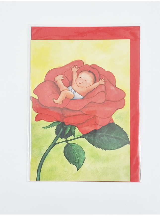 Wenskaart baby roos (F12062)
