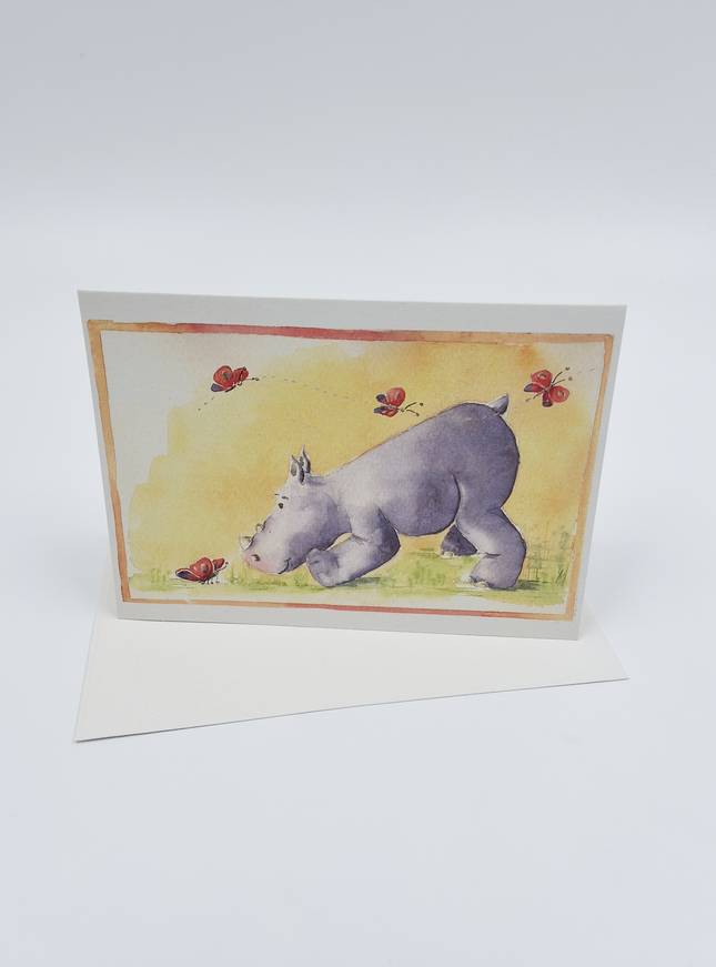Wenskaart neushoorn vlinders (F12153)