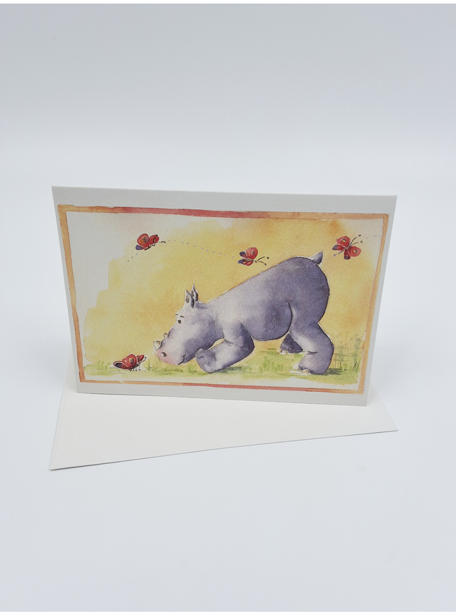 Wenskaart neushoorn vlinders (F12153)
