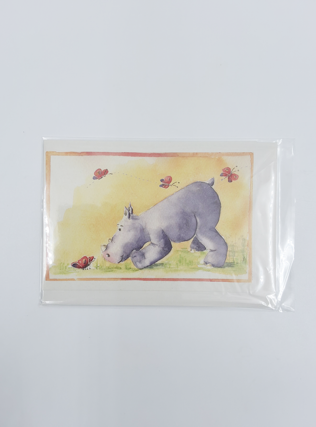 Wenskaart neushoorn vlinders (F12153)