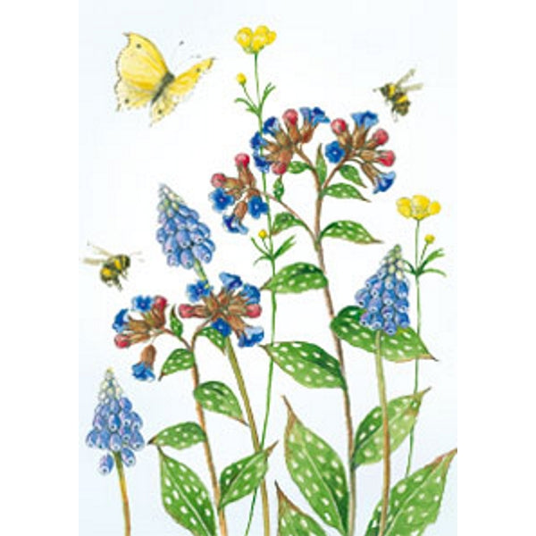 Wenskaart blauwe druifjes longkruid vlinder (F12218)