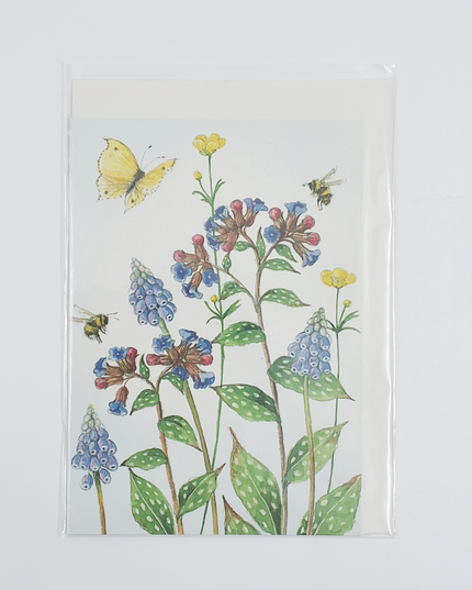 Greeting card grape hyacinths lungwort butterfly (F12218)