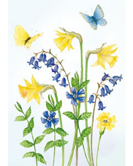 Wenskaart narcissen boshyacinten vlinders (F12219)