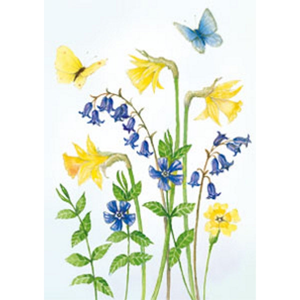 Wenskaart narcissen boshyacinten vlinders (F12219)