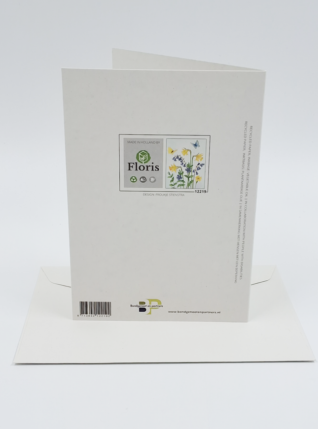 Wenskaart narcissen boshyacinten vlinders (F12219)