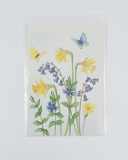 Wenskaart narcissen boshyacinten vlinders (F12219)