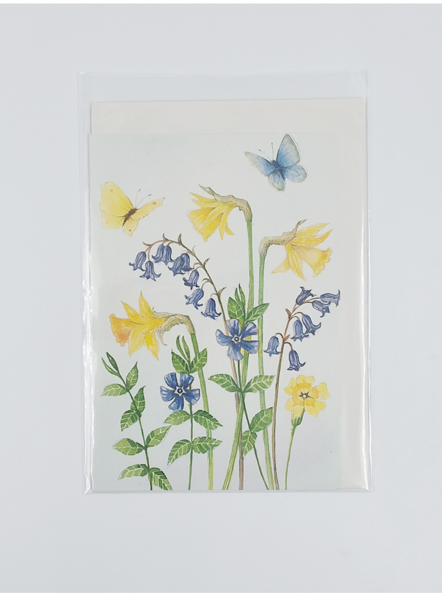 Wenskaart narcissen boshyacinten vlinders (F12219)