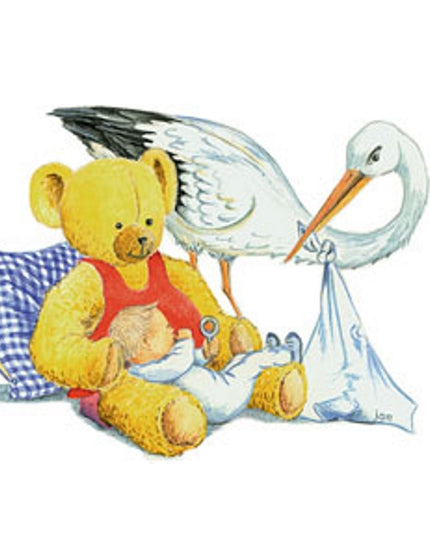 Wenskaart ooievaar baby beer (F12311)