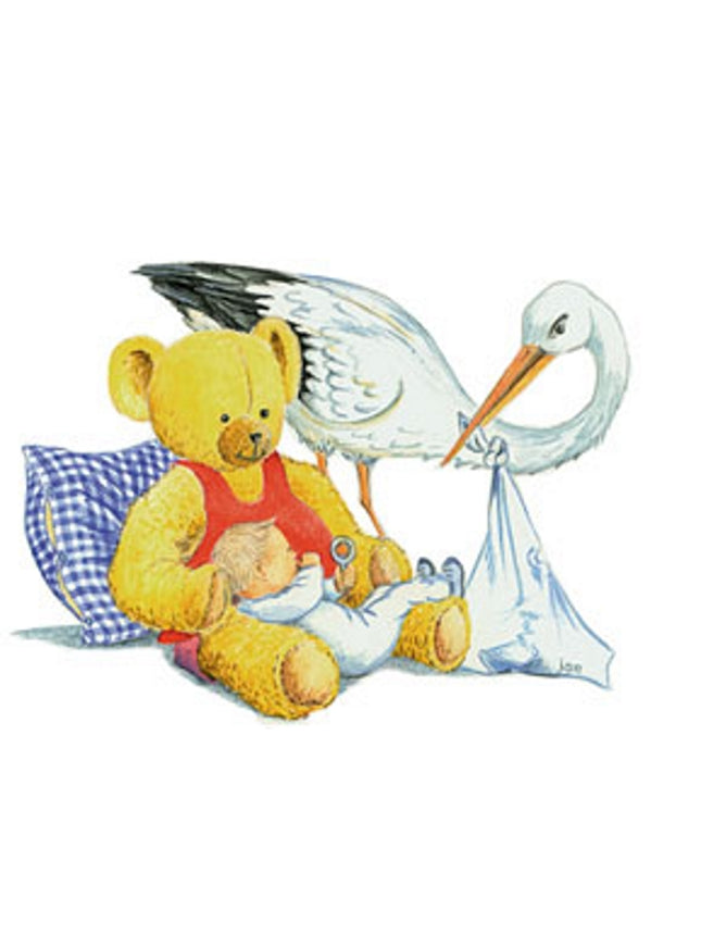 Wenskaart ooievaar baby beer (F12311)