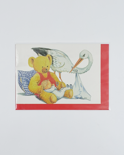 Wenskaart ooievaar baby beer (F12311)