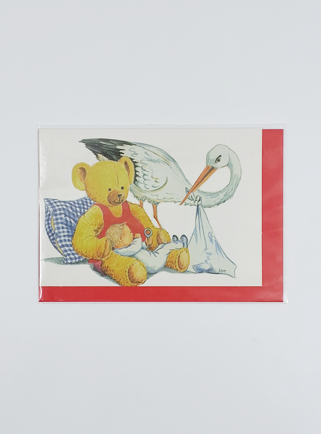 Wenskaart ooievaar baby beer (F12311)