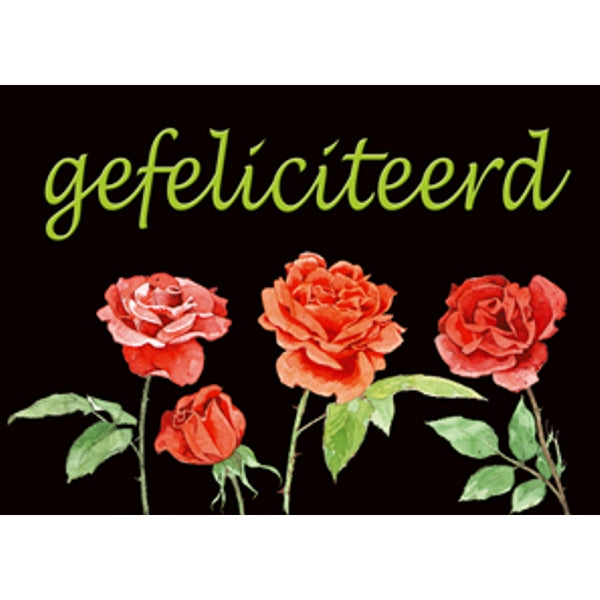 Wenskaart 4 rozen, gefeliciteerd (F12332)