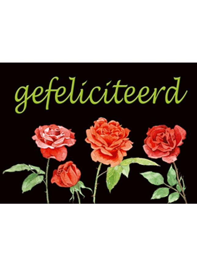 Wenskaart 4 rozen, gefeliciteerd (F12332)