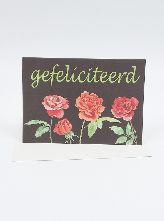 Wenskaart 4 rozen, gefeliciteerd (F12332)
