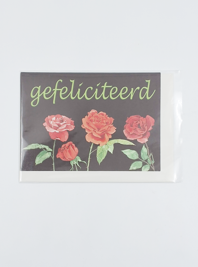 Wenskaart 4 rozen, gefeliciteerd (F12332)