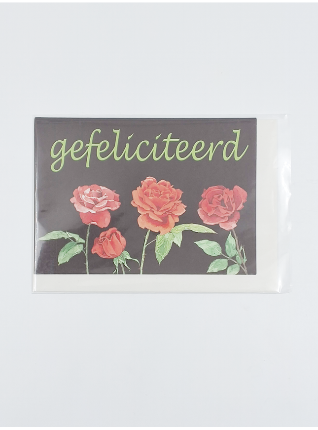 Wenskaart 4 rozen, gefeliciteerd (F12332)