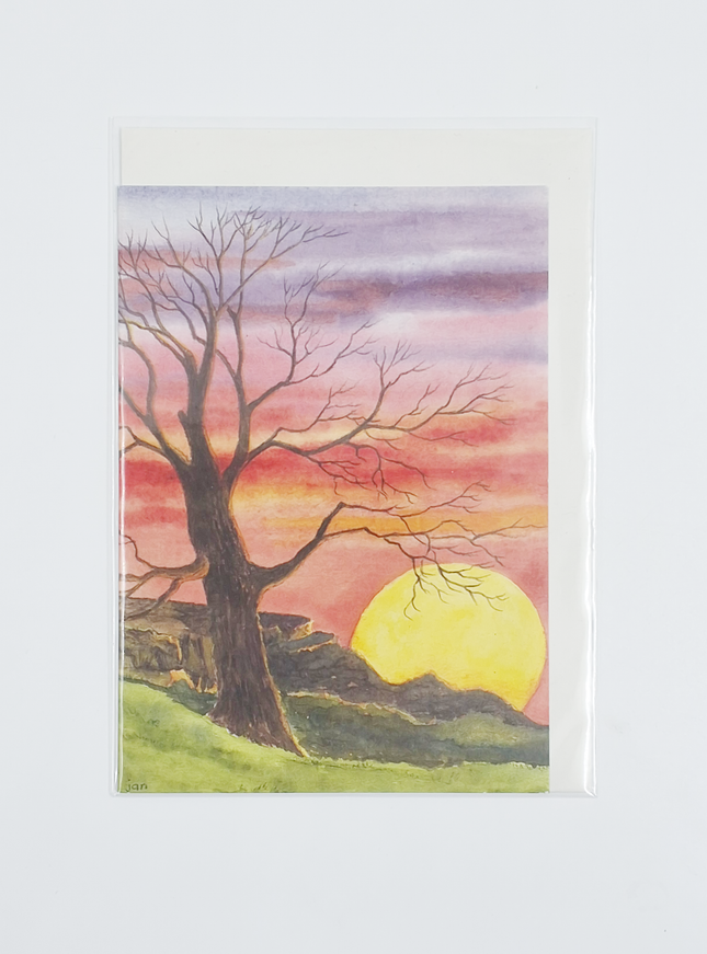 Wenskaart boom zonsondergang condoleance (F12337)
