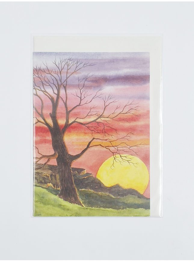 Wenskaart boom zonsondergang condoleance (F12337)