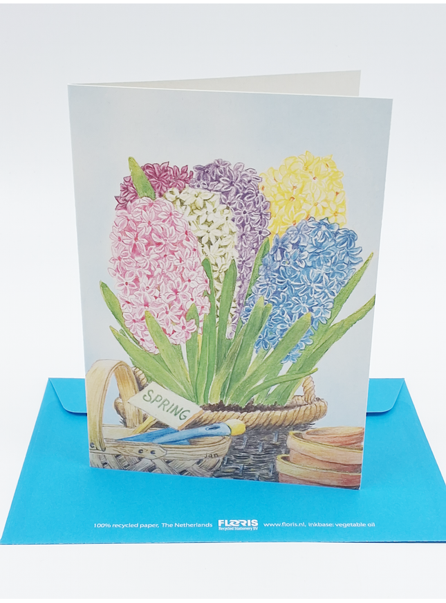 Carte de vœux jacinthes dans un panier