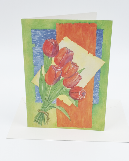 Wenskaart bos rode tulpen (F12340)