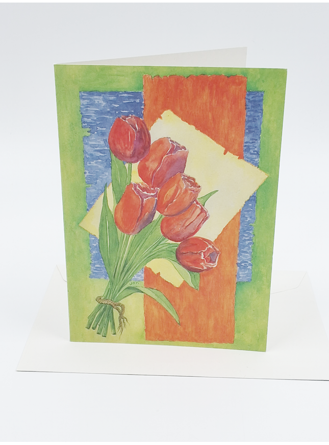 Wenskaart bos rode tulpen (F12340)