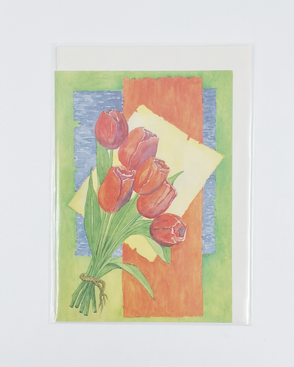 Wenskaart bos rode tulpen (F12340)
