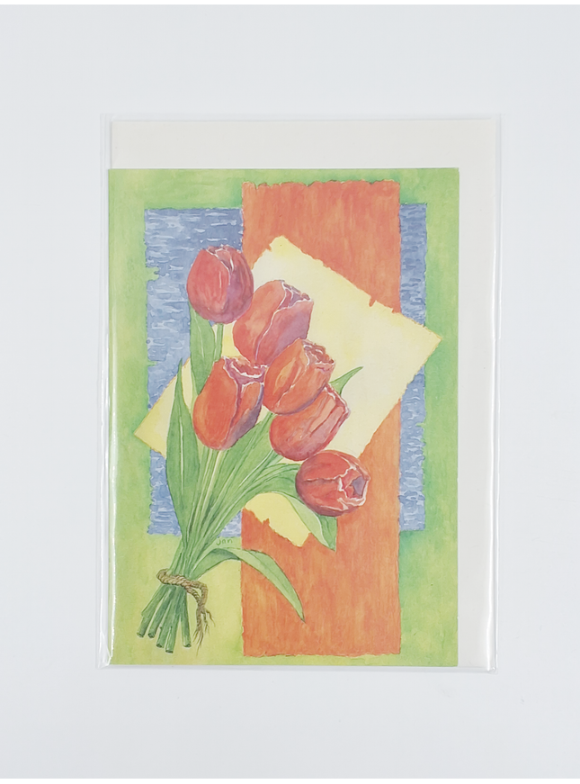 Wenskaart bos rode tulpen (F12340)