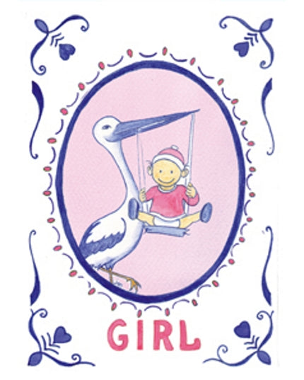 Greeting card stork birth girl (F12357)
