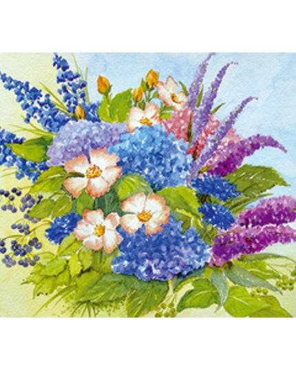 Wenskaart boeket hortensia korenbloemen (F12361)