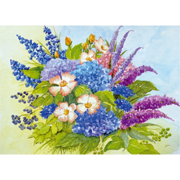 Wenskaart boeket hortensia korenbloemen (F12361)