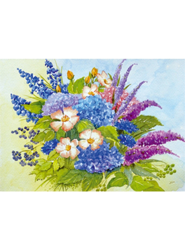 Wenskaart boeket hortensia korenbloemen (F12361)