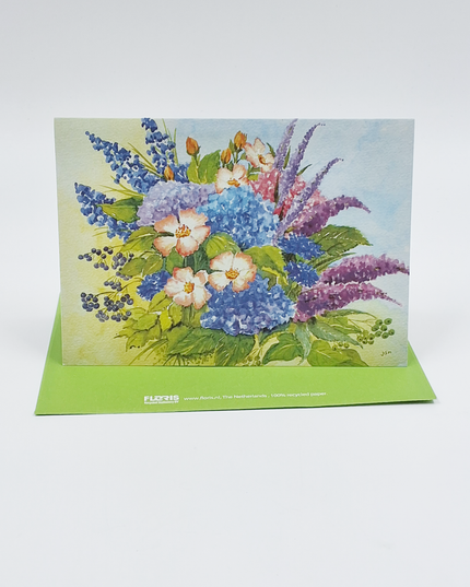 Wenskaart boeket hortensia korenbloemen (F12361)