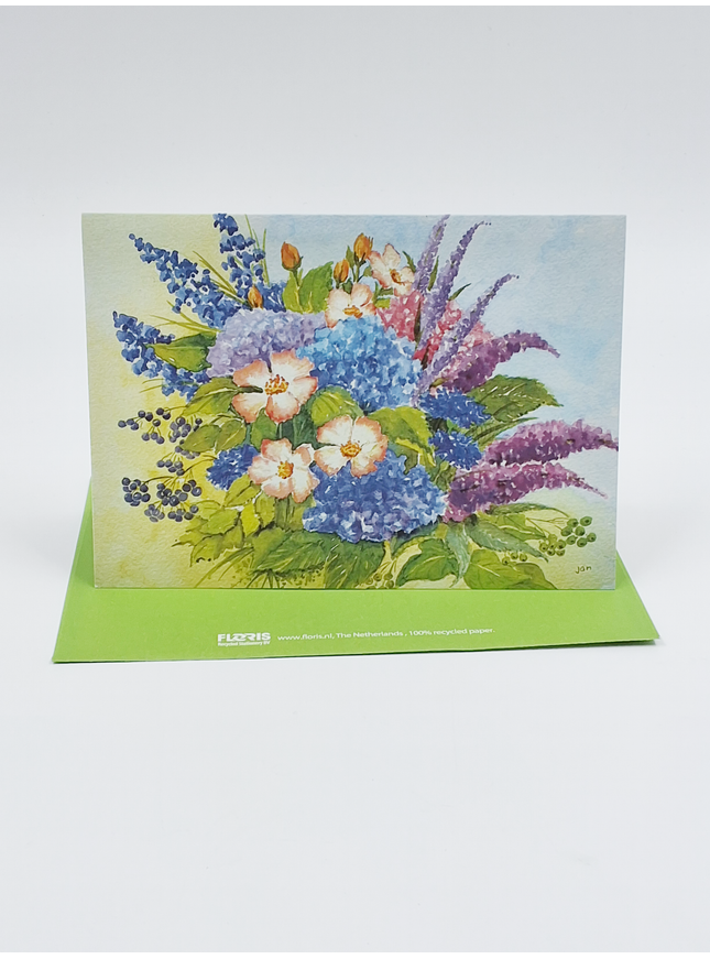 Wenskaart boeket hortensia korenbloemen (F12361)