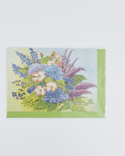 Wenskaart boeket hortensia korenbloemen (F12361)