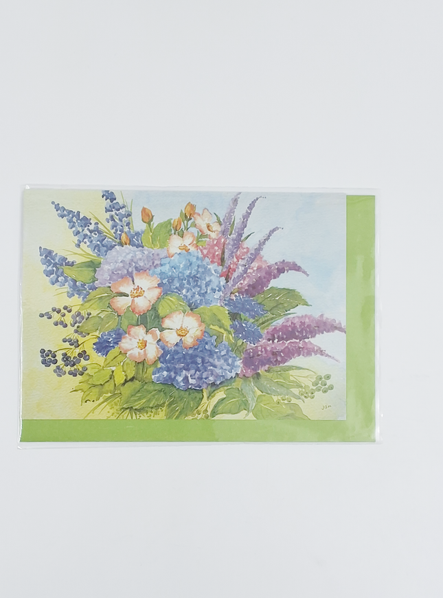 Wenskaart boeket hortensia korenbloemen (F12361)